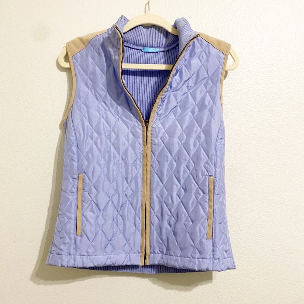 J. McLaughlin Light Blue Quilted Vest with Tan Accents